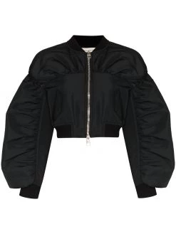 Alexander McQueen gathered-details cropped bomber jacket