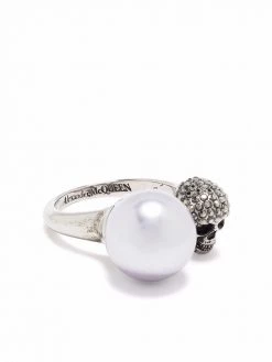 Alexander McQueen faux pearl Skull charm ring