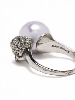 Alexander McQueen faux pearl Skull charm ring