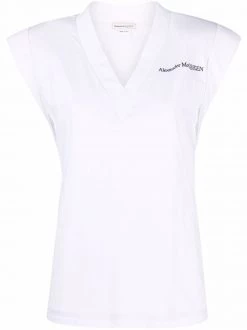 Alexander McQueen logo-print V-neck top