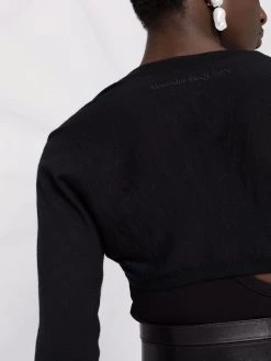 Alexander McQueen logo-embroidered cashmere shrug