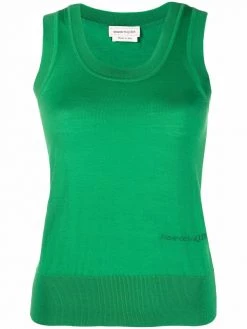 Alexander McQueen logo-embroidered cashmere tank top