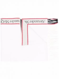 Alexander McQueen fringed logo-stripe scarf
