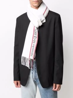 Alexander McQueen fringed logo-stripe scarf