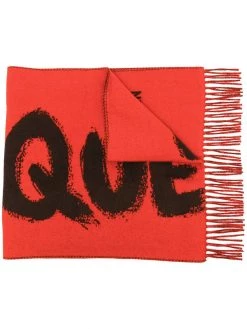 Alexander McQueen logo embroidered knit scarf