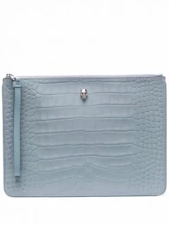 Alexander McQueen crocodile-effect skull-stud clutch bag