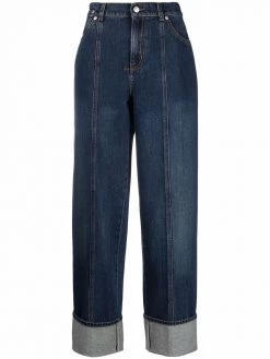 Alexander McQueen contrast-stitching wide-leg jeans