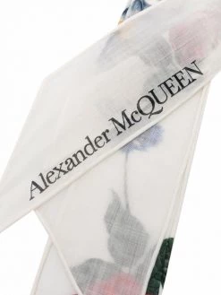 Alexander McQueen logo floral embroidered scarf
