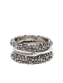 Alexander McQueen set of three crystal-embellished rings
