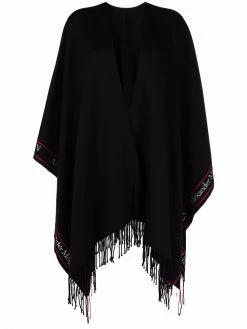 Alexander McQueen logo-trim tasseled poncho scarf