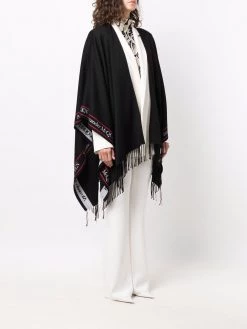 Alexander McQueen logo-trim tasseled poncho scarf