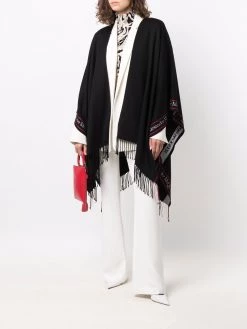Alexander McQueen logo-trim tasseled poncho scarf