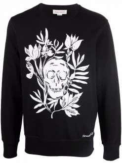 Alexander McQueen skull floral-print crew-neck sweatshirt