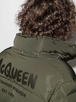 Alexander McQueen logo-print hooded padded coat