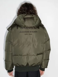 Alexander McQueen logo-print hooded padded coat