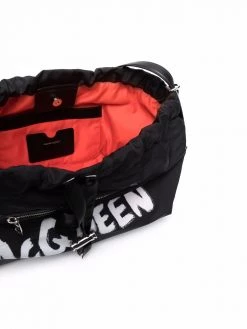 Alexander McQueen logo-print drawstring-waist shoulder bag