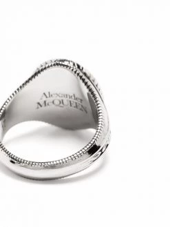 Alexander McQueen engraved skull signet ring