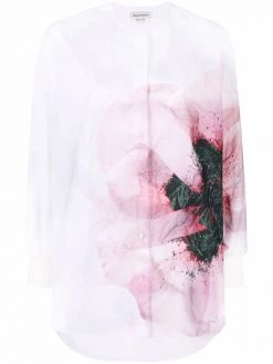 Alexander McQueen abstract print collarless shirt