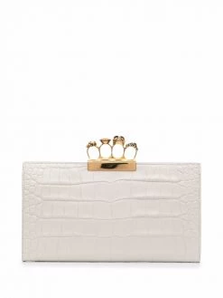 Alexander McQueen crocodile-effect skull-detail clutch