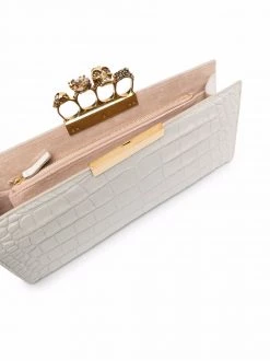 Alexander McQueen crocodile-effect skull-detail clutch