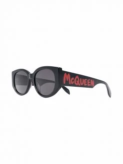 Alexander McQueen Graffiti logo-print oval-frame sunglasses
