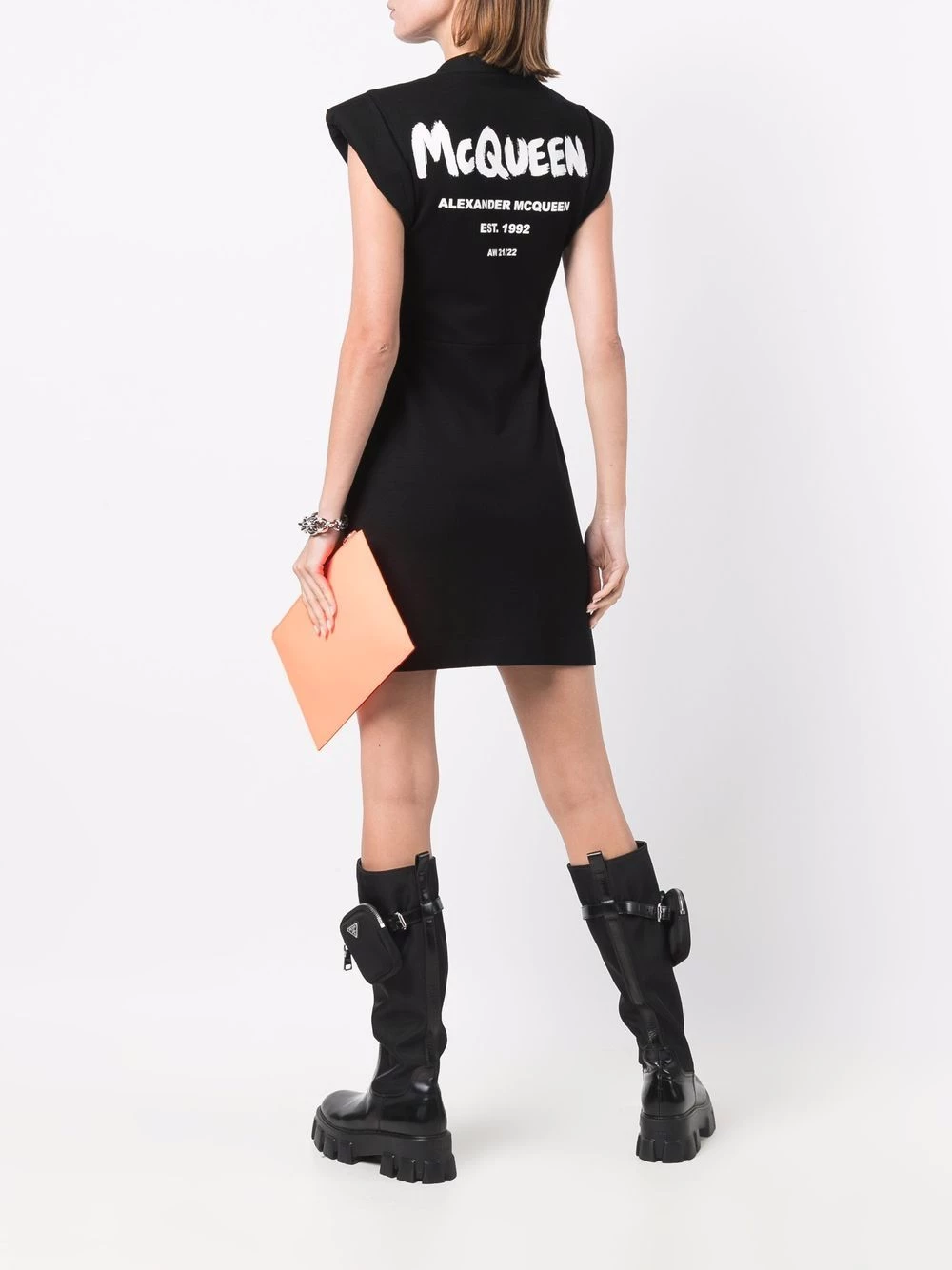 Budget 🔔 Alexander McQueen Logo print structured 👗 dress 🎉 2 Alexander McQueen logo-print structured dress