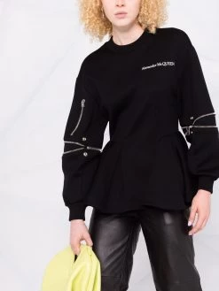 Alexander McQueen zip-detailed peplum sweatshirt