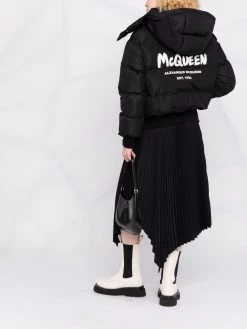 Alexander McQueen logo-print hooded puffer jacket