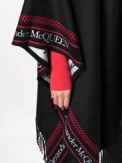 Alexander McQueen fringed knit logo-edge poncho