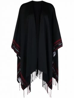 Alexander McQueen fringed knit logo-edge poncho