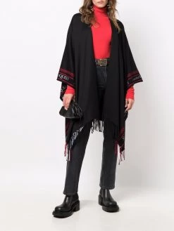 Alexander McQueen fringed knit logo-edge poncho
