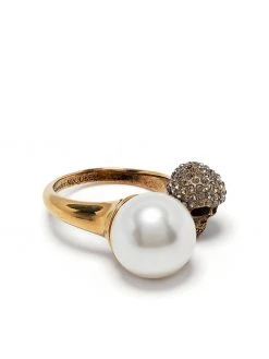 Alexander McQueen pearl-embellished skull ring