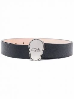 Alexander McQueen logo skull-buckle leather belt