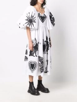 Alexander McQueen papercut-print puff-sleeve dress