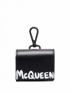 Alexander McQueen logo-print leather AirPods pouch
