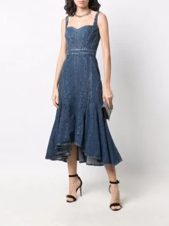 Alexander McQueen corset-style fluted denim dress