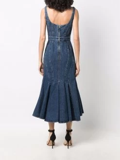 Alexander McQueen corset-style fluted denim dress