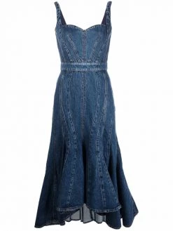 Alexander McQueen corset-style fluted denim dress