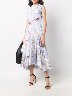 Alexander McQueen marbled flared midi dress