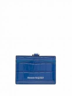 Alexander McQueen crocodile-embossed chain-detail leather cardholder