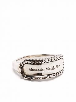 Alexander McQueen logo engraved ring