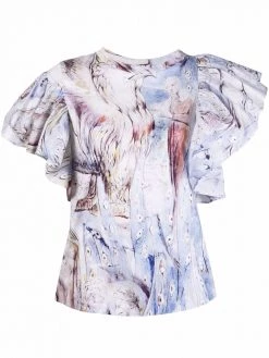 Alexander McQueen printed ruffle blouse