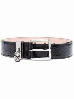 Alexander McQueen Skull-charm crocodile-embossed belt
