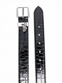 Alexander McQueen Skull-charm crocodile-embossed belt