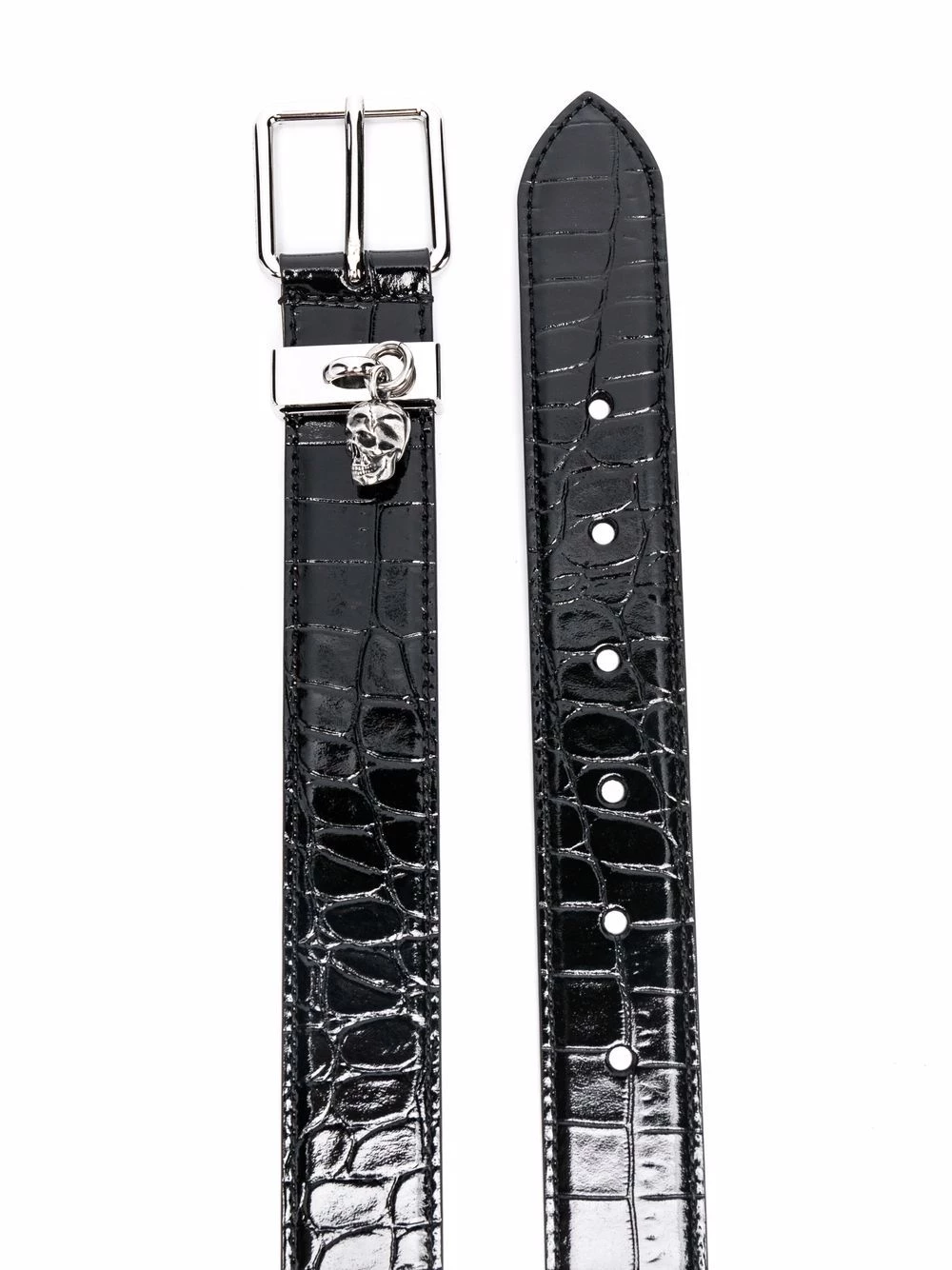 Buy ๐ฅฐ Alexander McQueen Skull charm crocodile embossed belt ๐ 2 Alexander McQueen Skull-charm crocodile-embossed belt